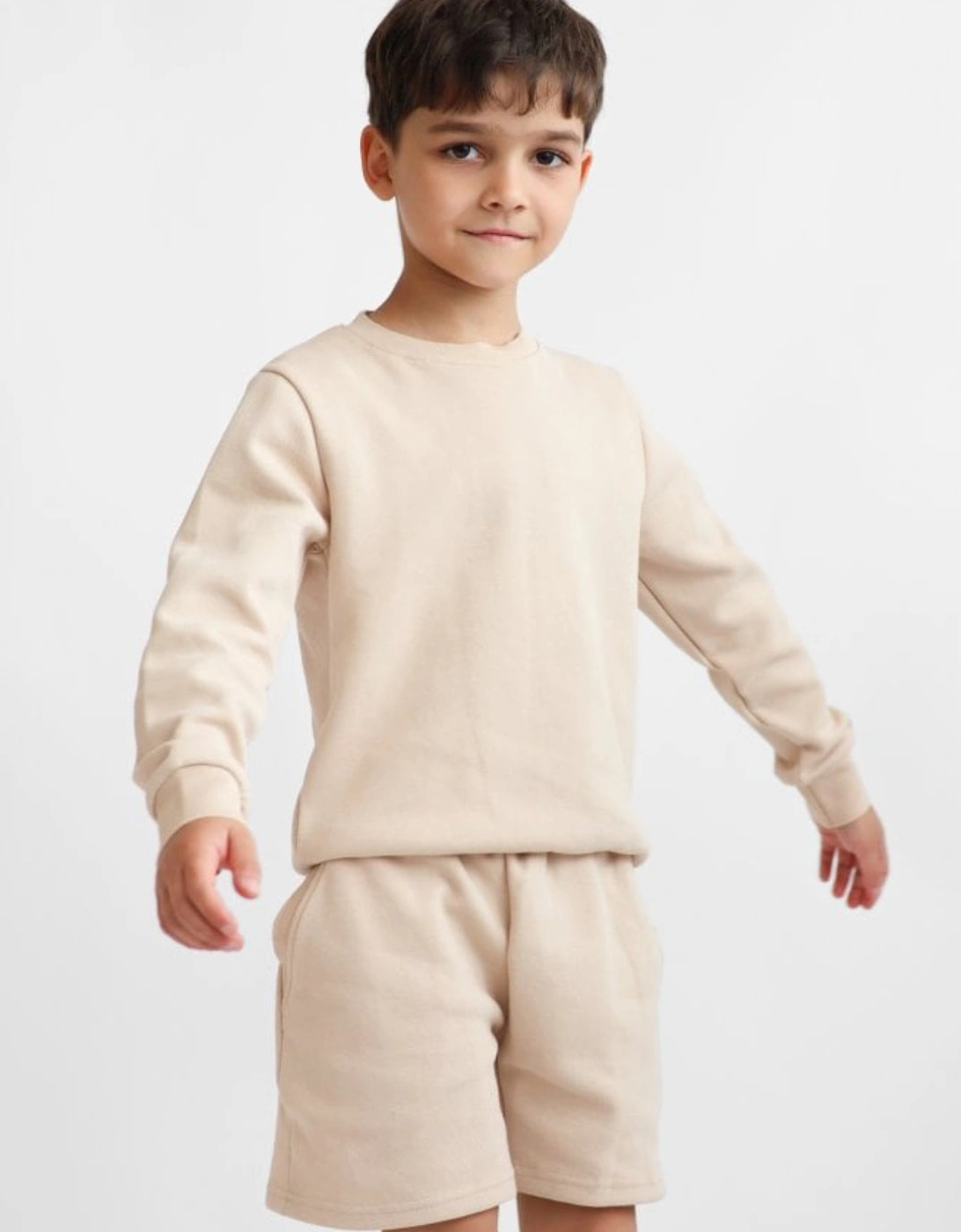 Boys Beige Jumper Short Set