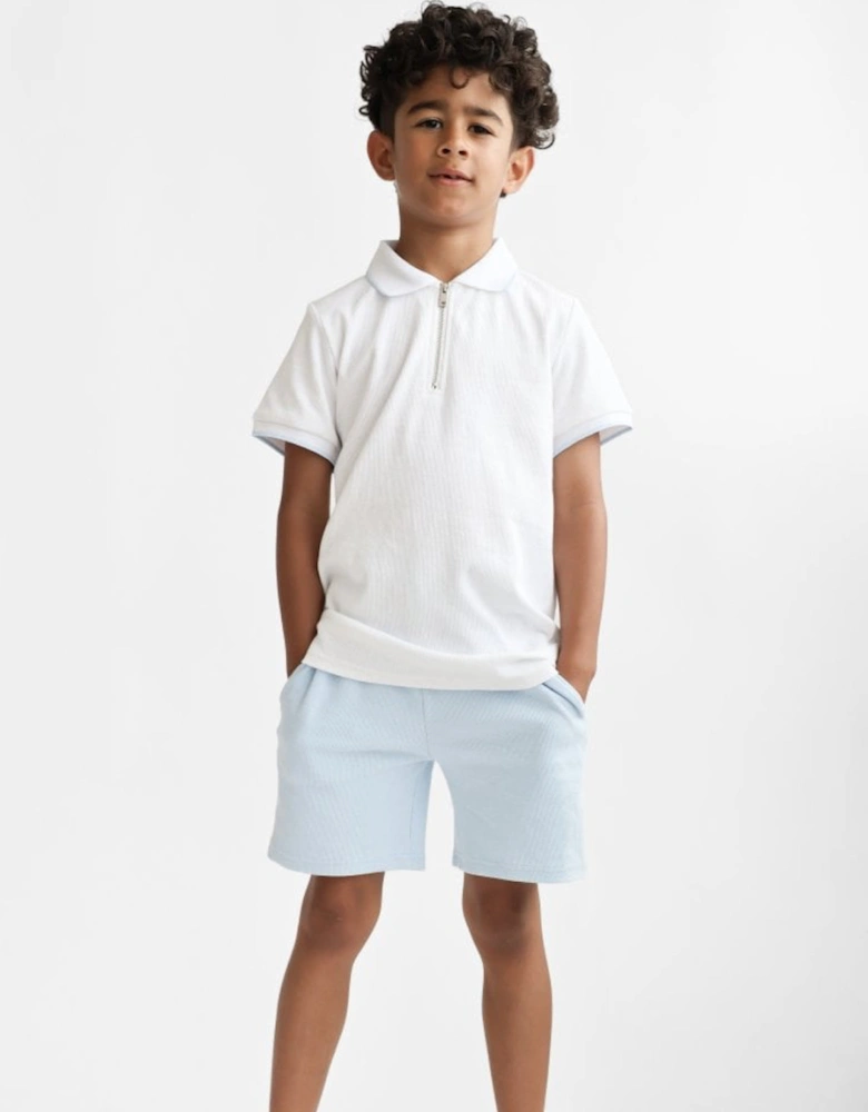 Boys Pale Blue and White Zip Polo Short Set