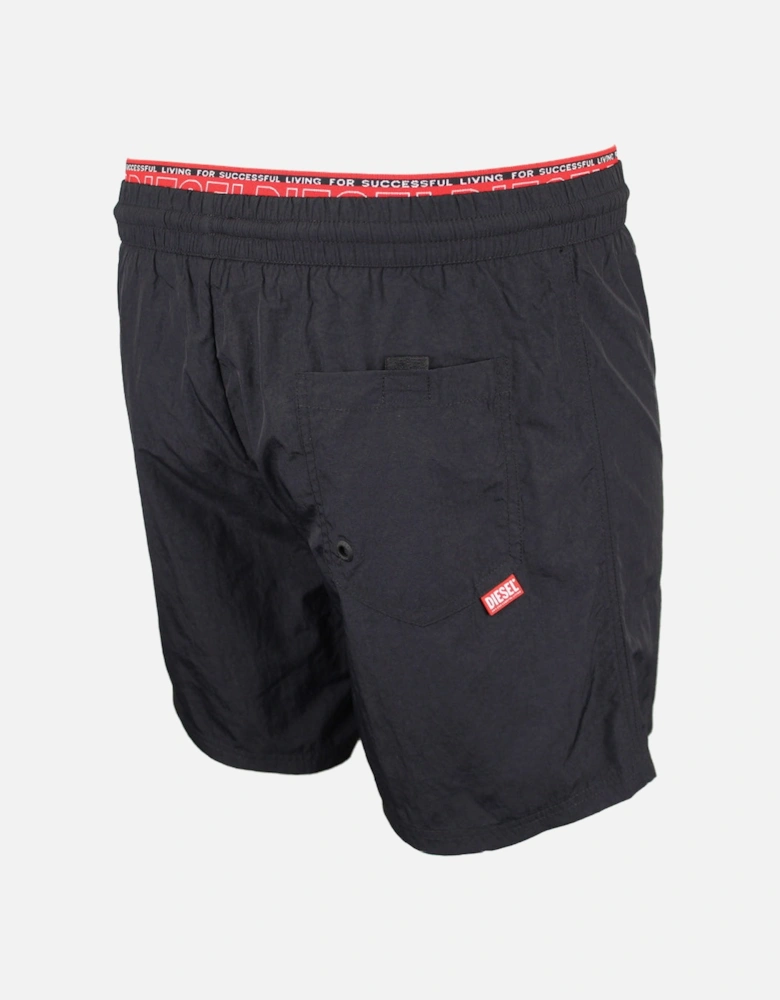 "For Successful Living" Double Waistband Swim Shorts, Black