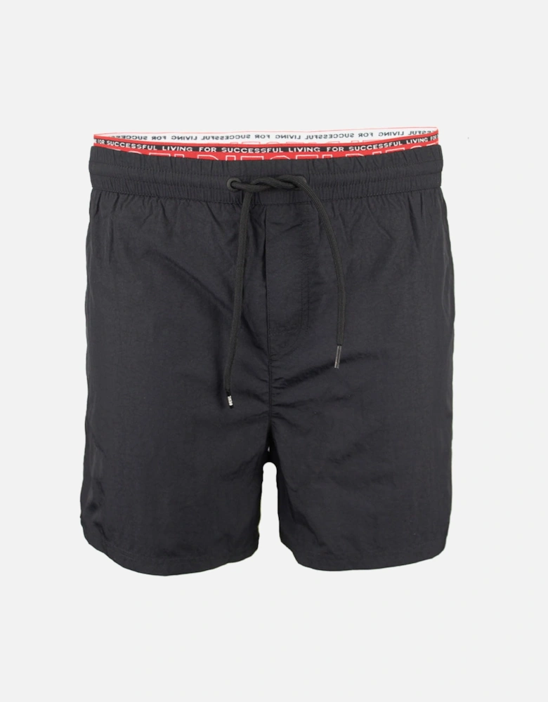 "For Successful Living" Double Waistband Swim Shorts, Black