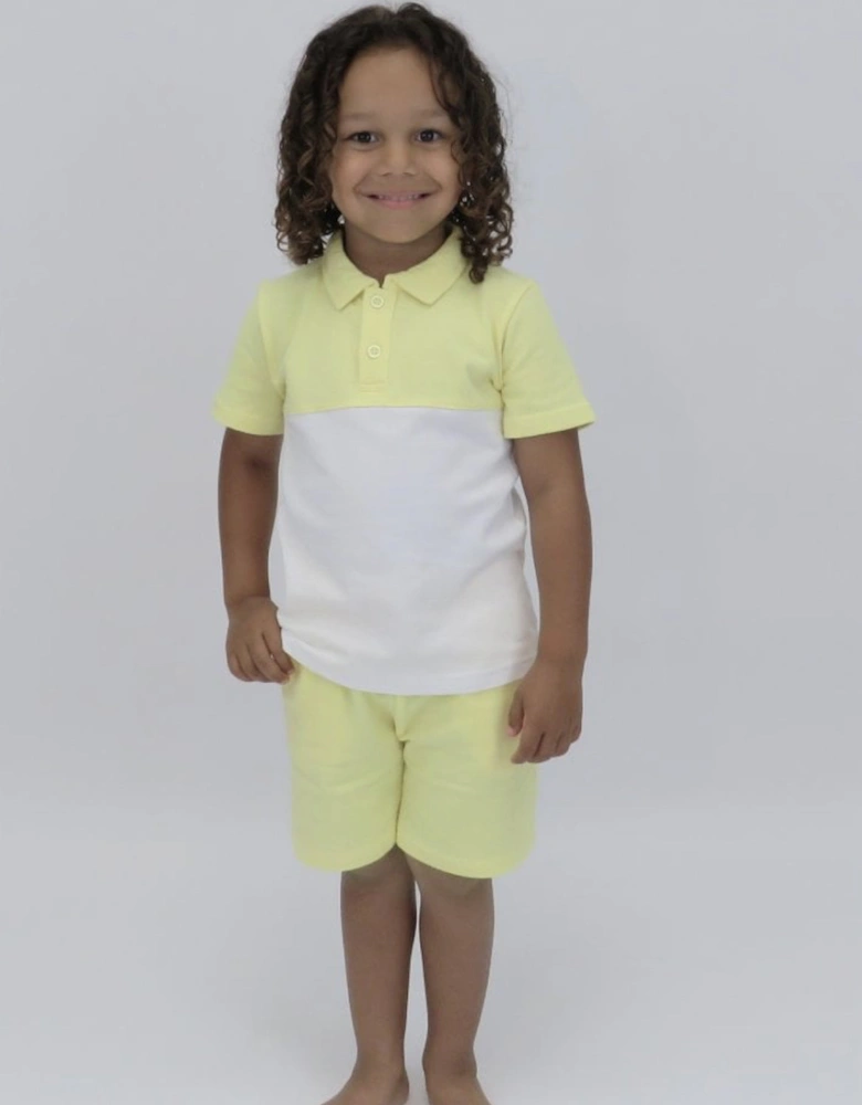 Boys Lemon and White Polo Short Set