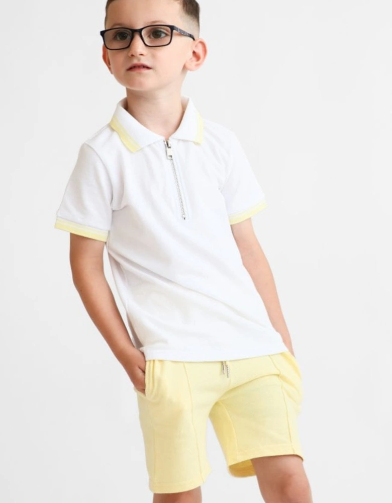 Boys Lemon and White Zip Polo Short Set