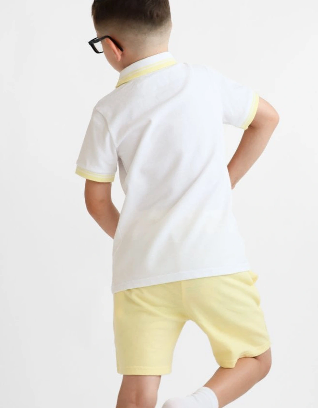 Boys Lemon and White Zip Polo Short Set