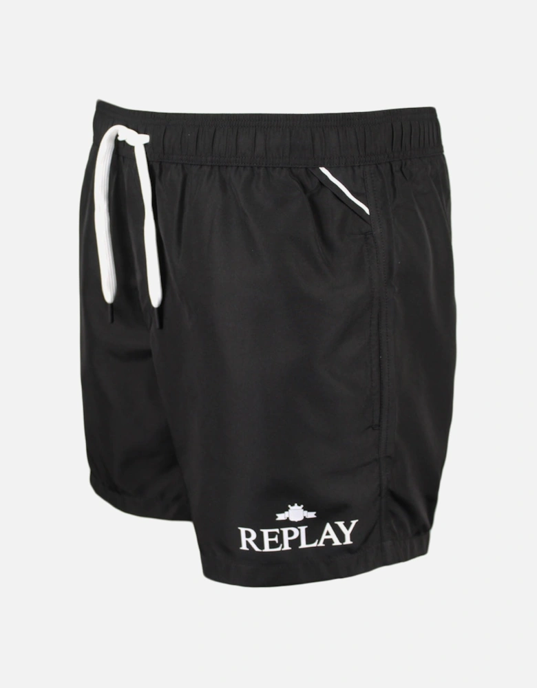 Contrast Logo Swim Shorts, Black