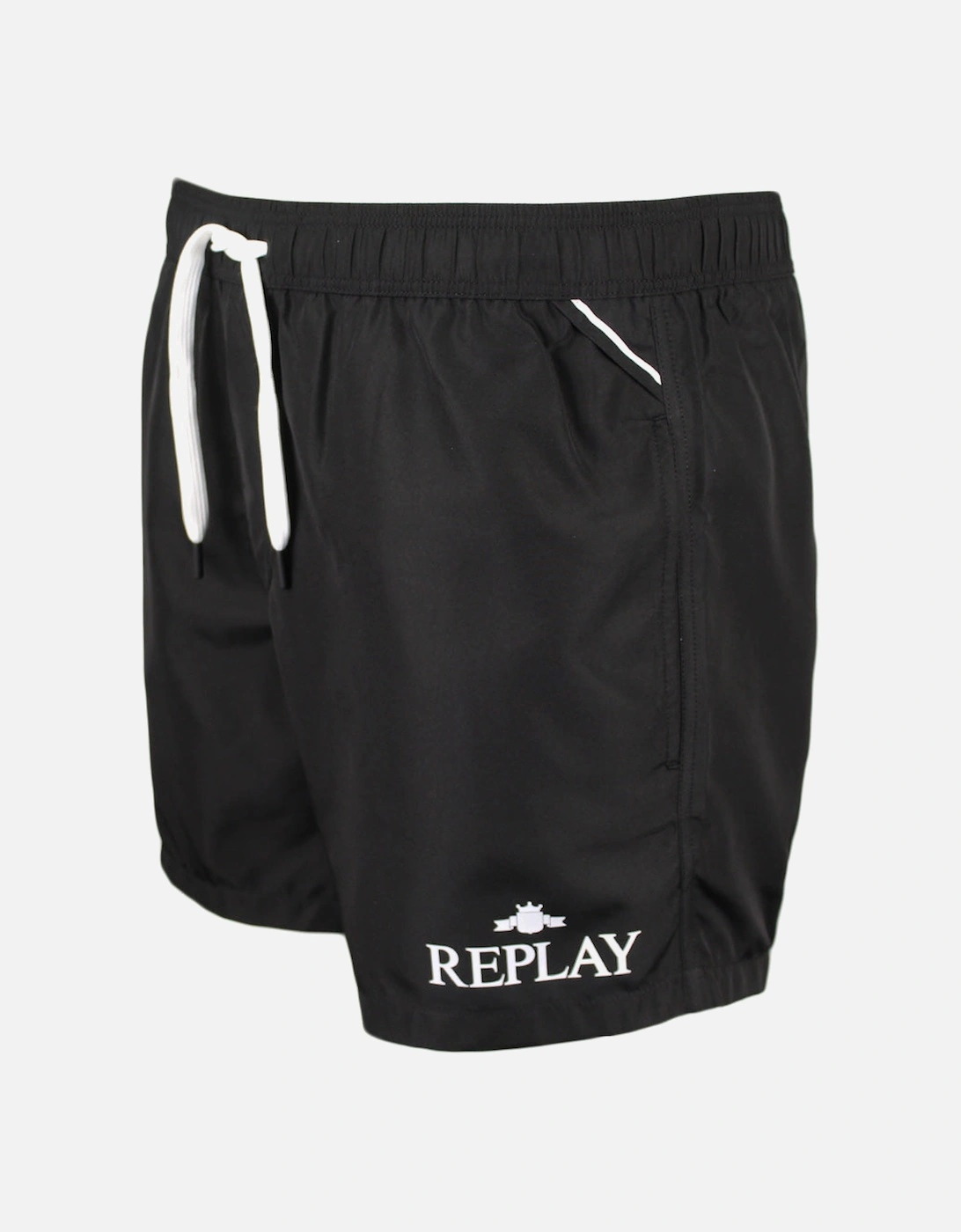 Contrast Logo Swim Shorts, Black