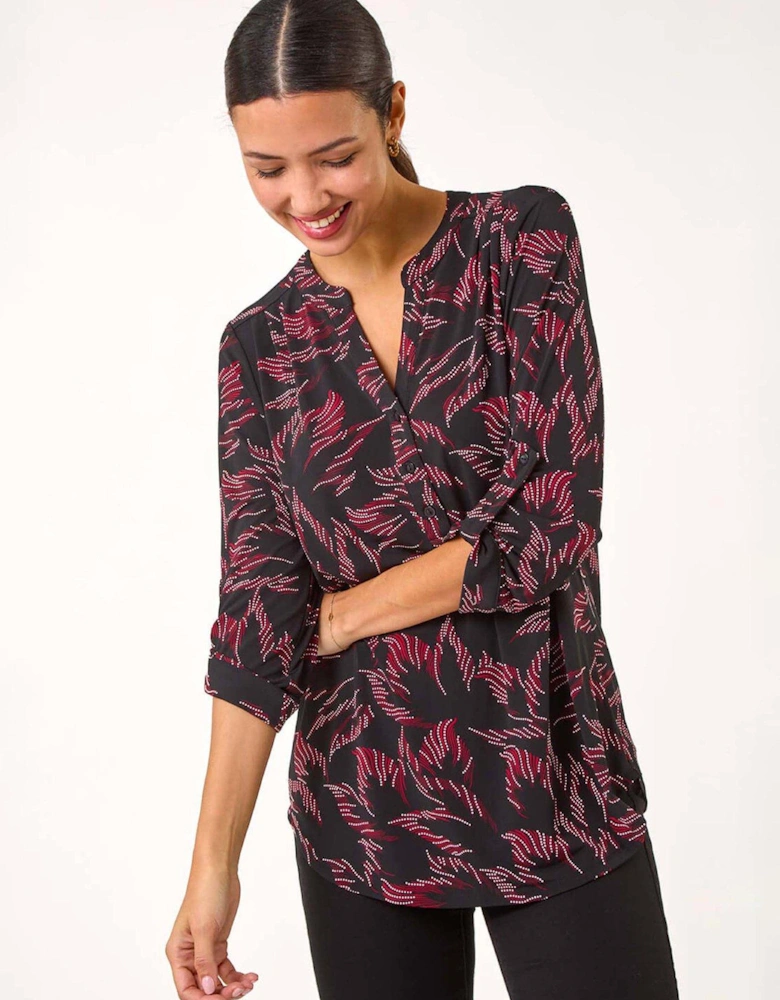 Textured Abstract Print Top - Red