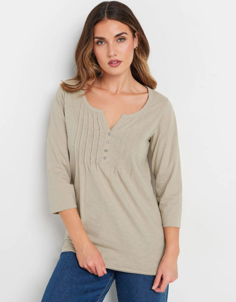 Pintuck Henley Top - Natural