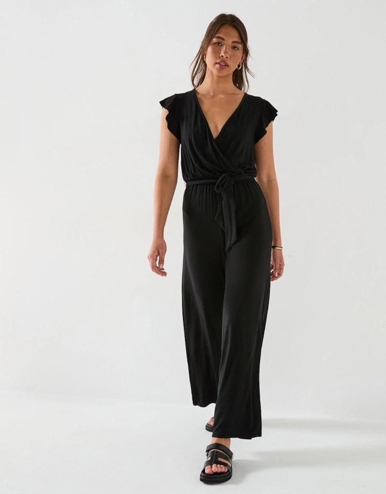 Wrap Wide Leg Jumpsuit - Black