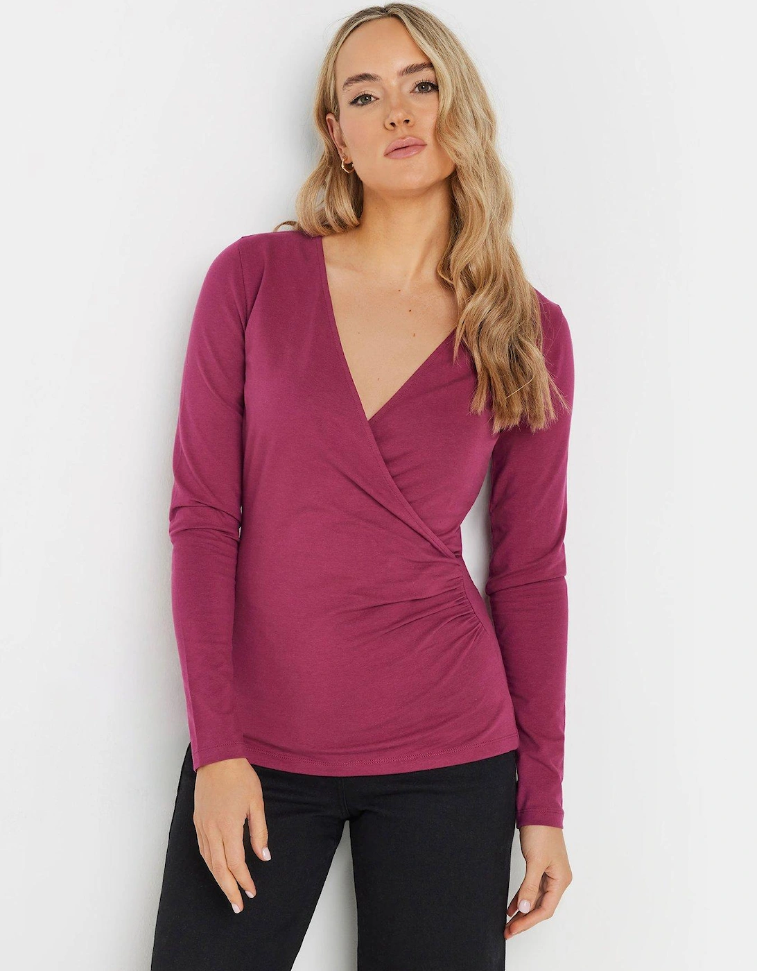 Sleeve Cotton Wrap Top - Red, 2 of 1