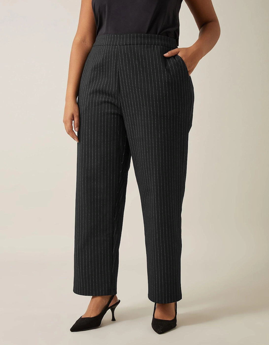 Pinstripe Wide Leg Trouser 27" - Black, 2 of 1