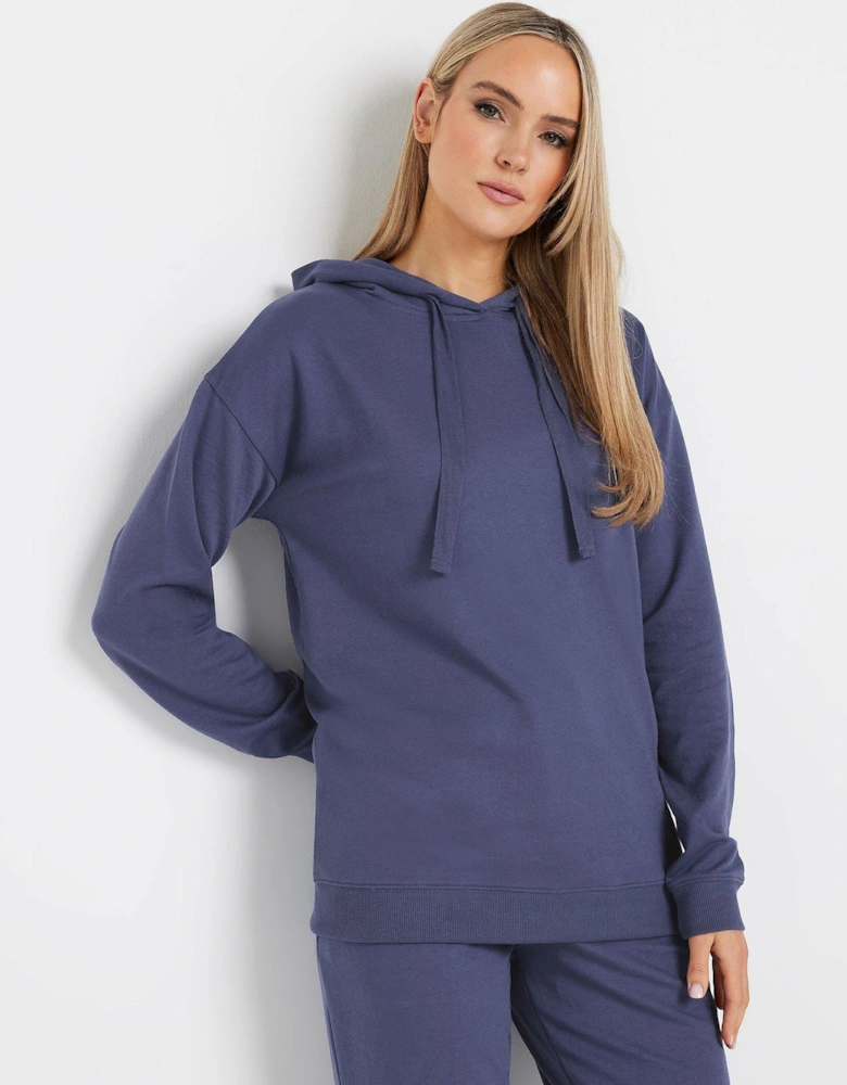 Drop Shoulder Drawcord Hoodie - Blue