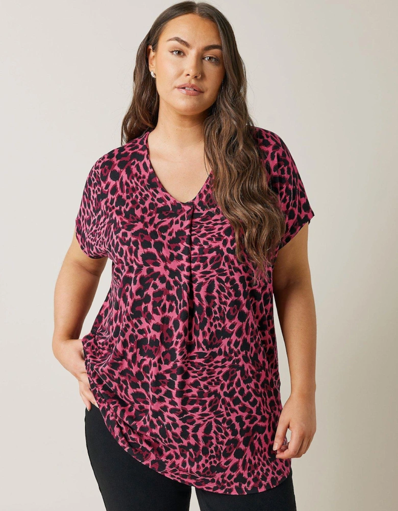 Animal Print Pleated Swing Top - Pink