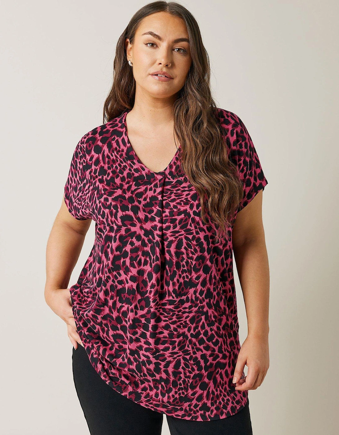 Animal Print Pleated Swing Top - Pink, 2 of 1