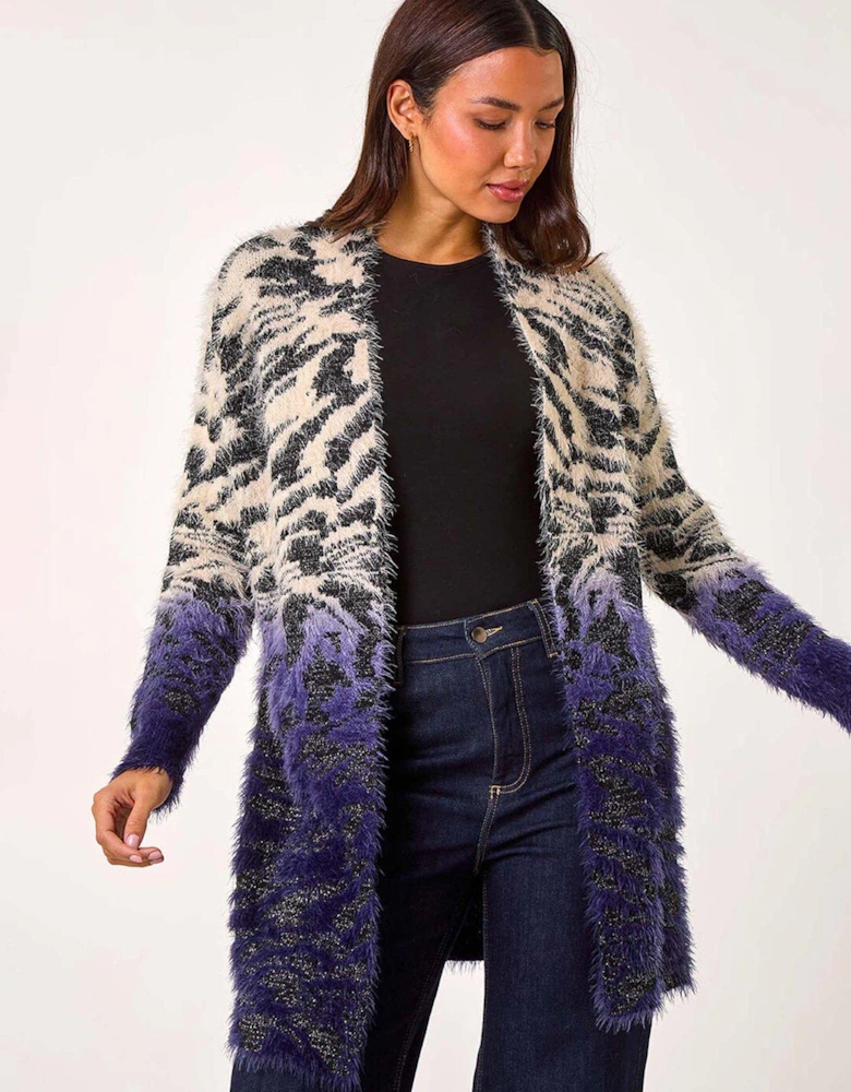 Fluffy Abstract Dipped Cardigan - Purple