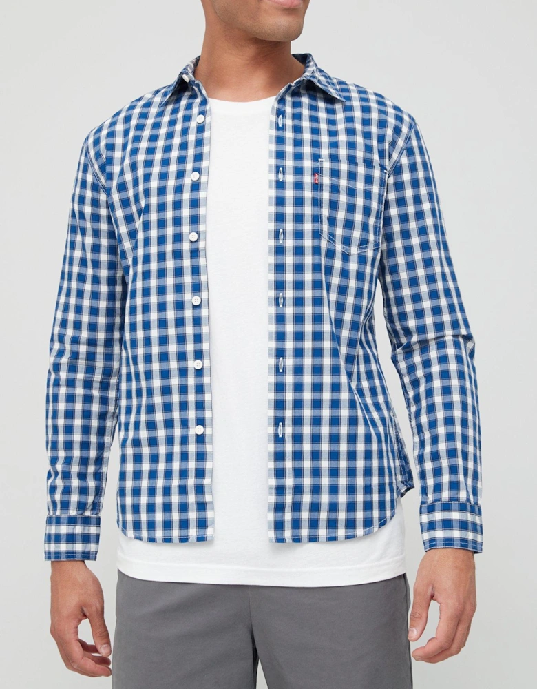 One Pocket Check Slim Shirt - Blue