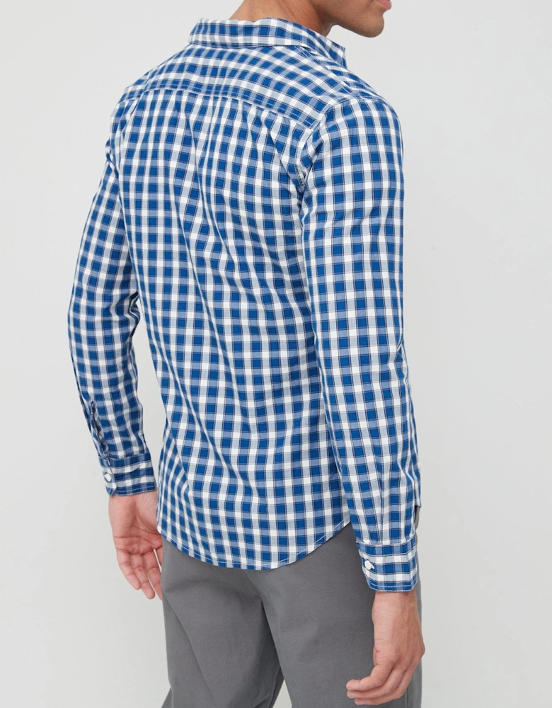 One Pocket Check Slim Shirt - Blue