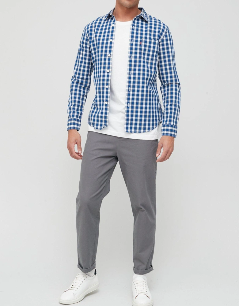One Pocket Check Slim Shirt - Blue
