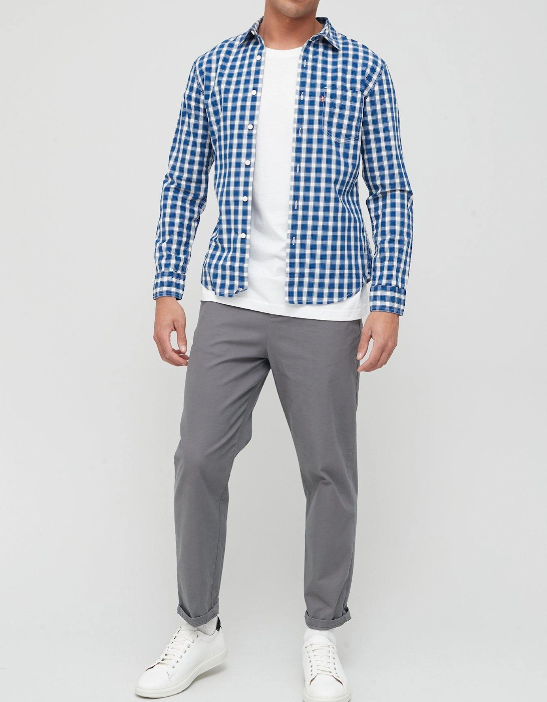 One Pocket Check Slim Shirt - Blue