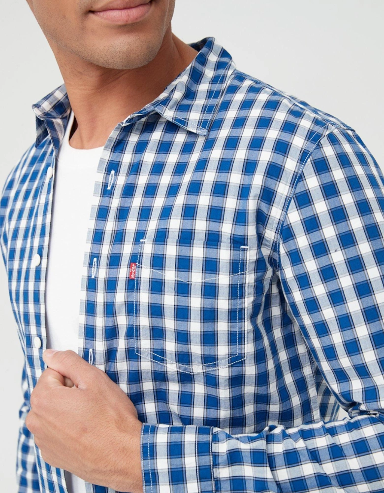 One Pocket Check Slim Shirt - Blue