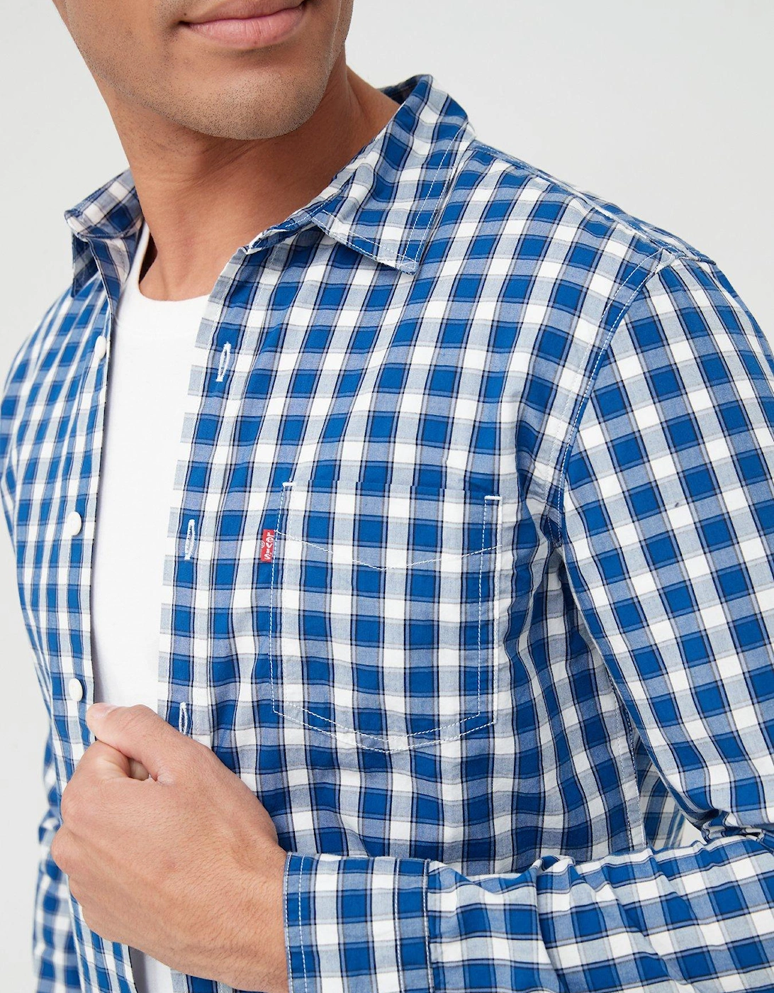 One Pocket Check Slim Shirt - Blue