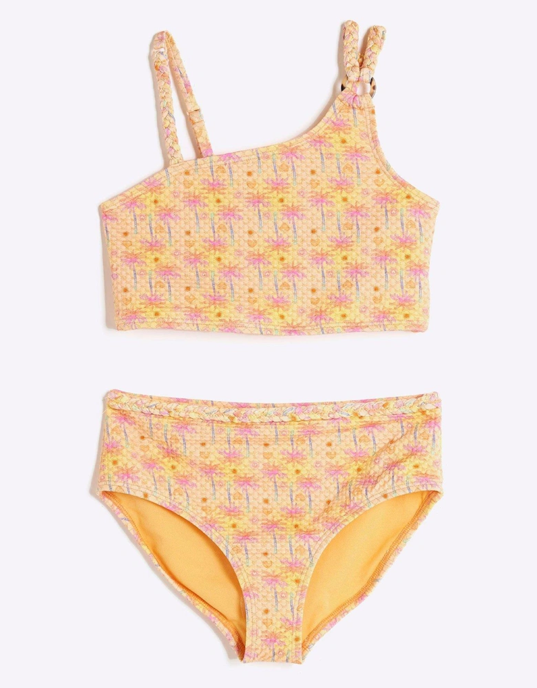 Girls Glitter Palm Print Bikini Set - Orange