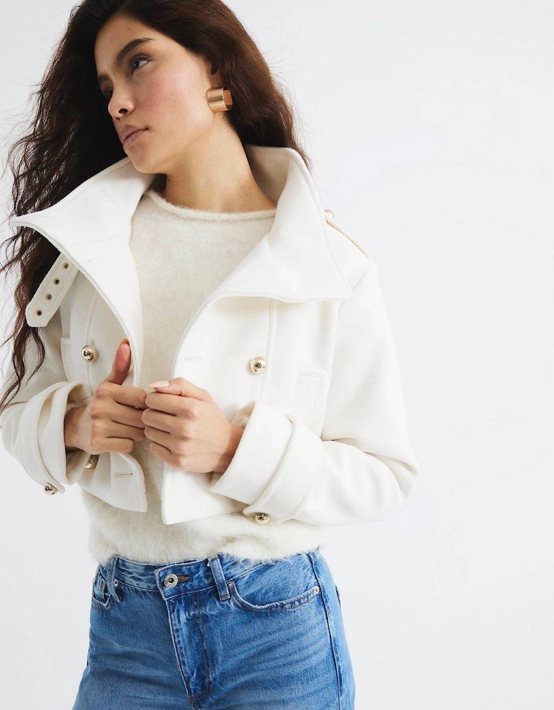 Cropped Military Jacket - Cream, 2 of 1