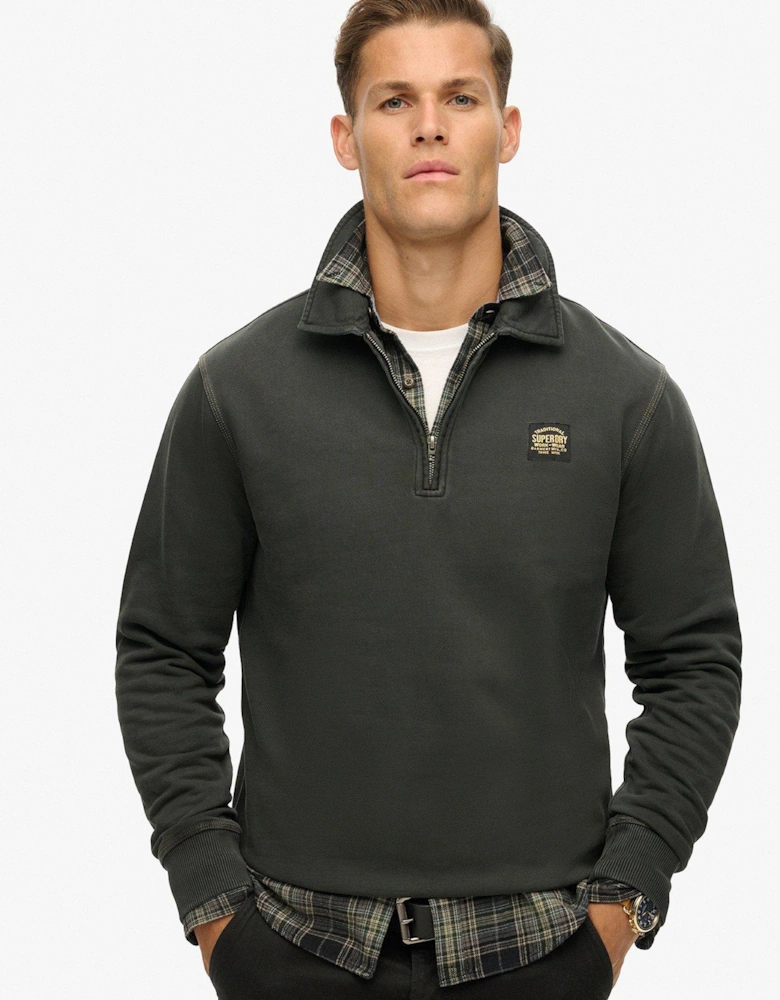 Contrast Stitch Half Zip Sweat Top-Black