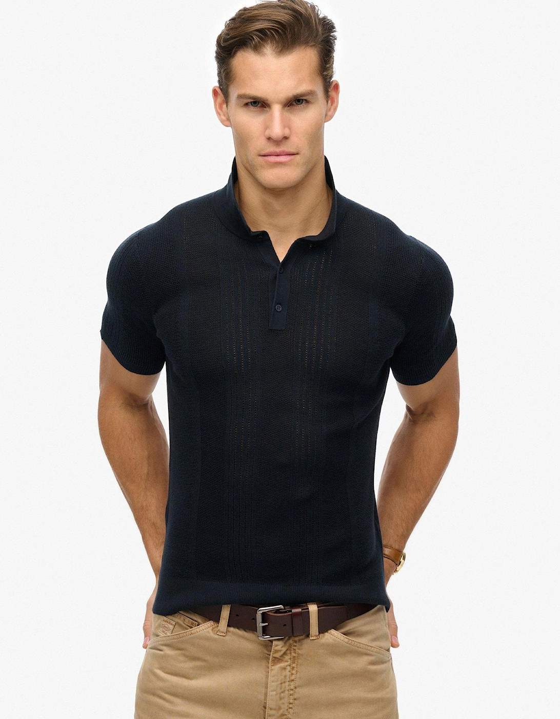 Short Sleeve Knitted Polo Shirt-Navy, 2 of 1