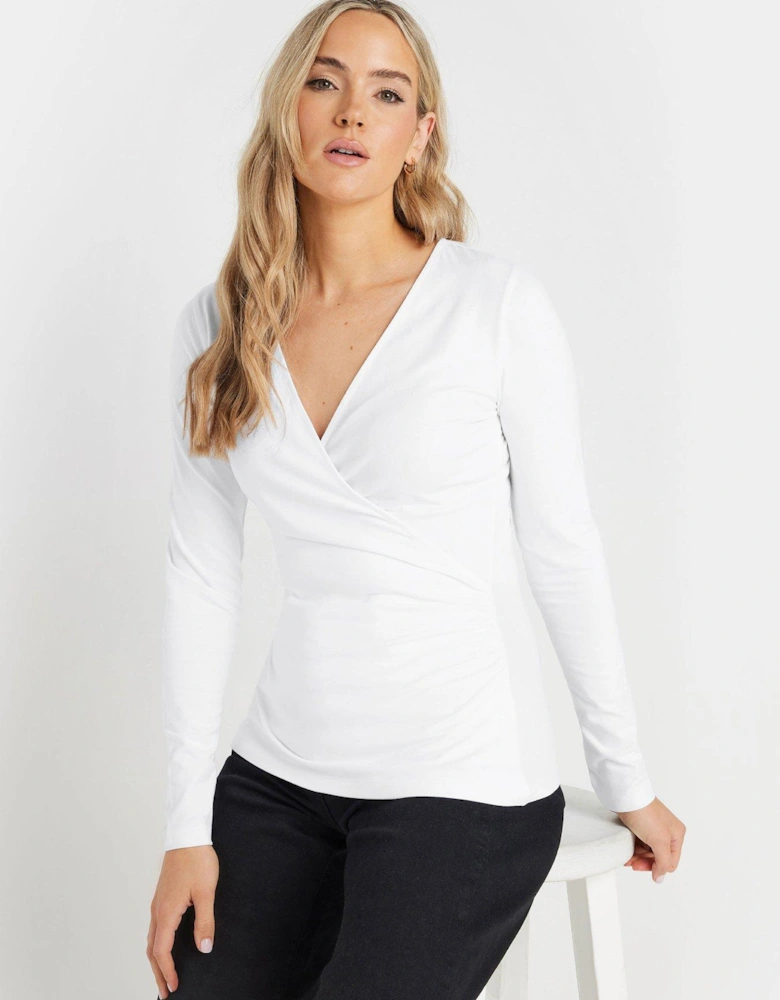 Sleeve Cotton Wrap Top - White