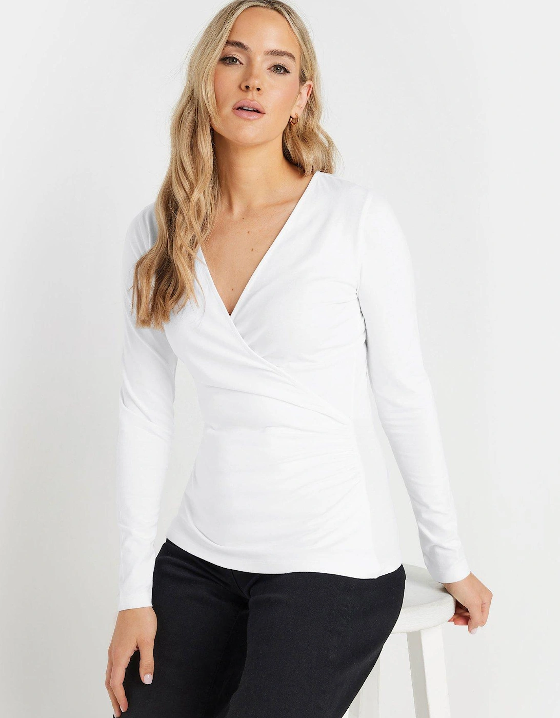 Sleeve Cotton Wrap Top - White, 2 of 1