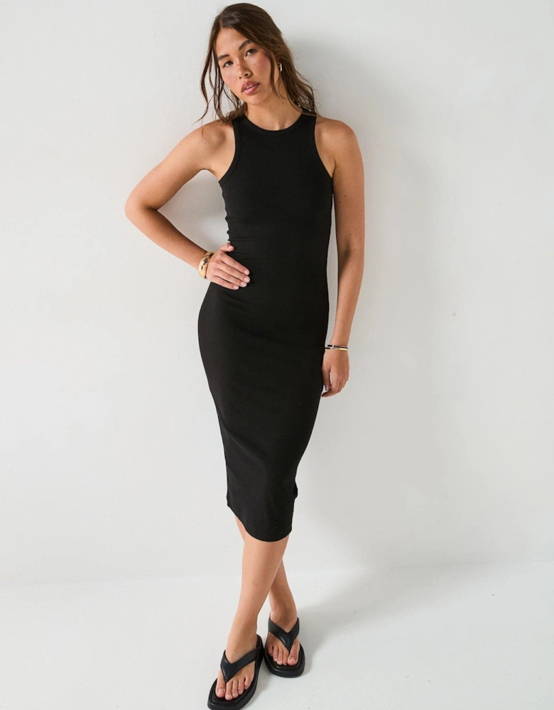 Rib Midaxi Dress - Black