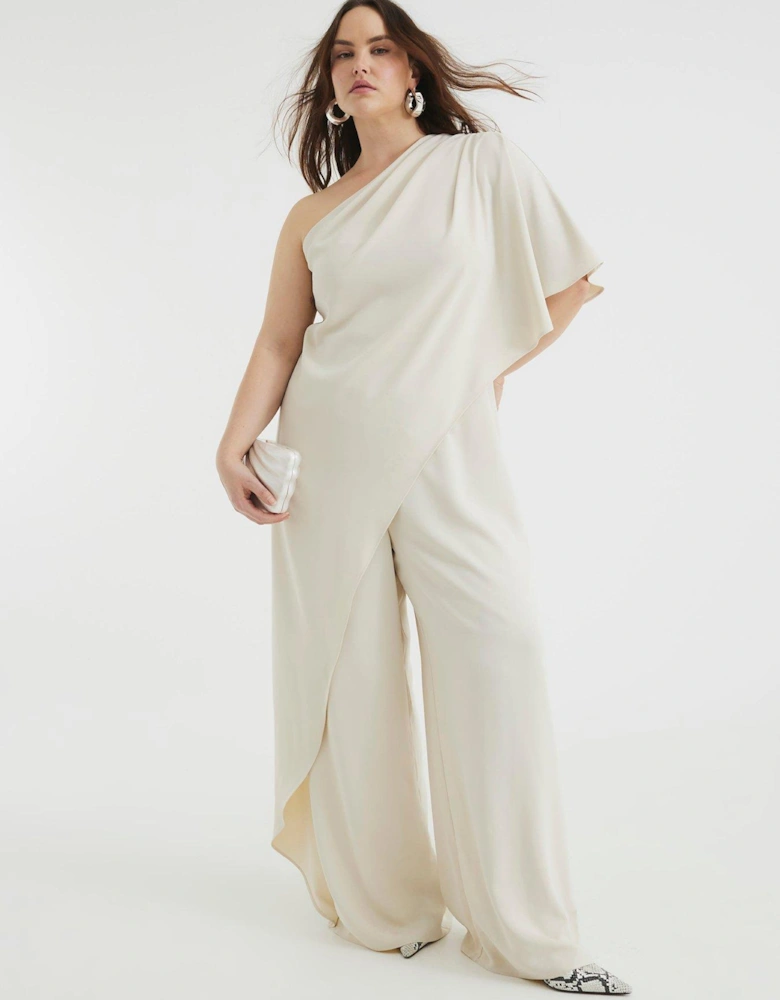 One Shoulder Overlay Jumpsuit - Cream