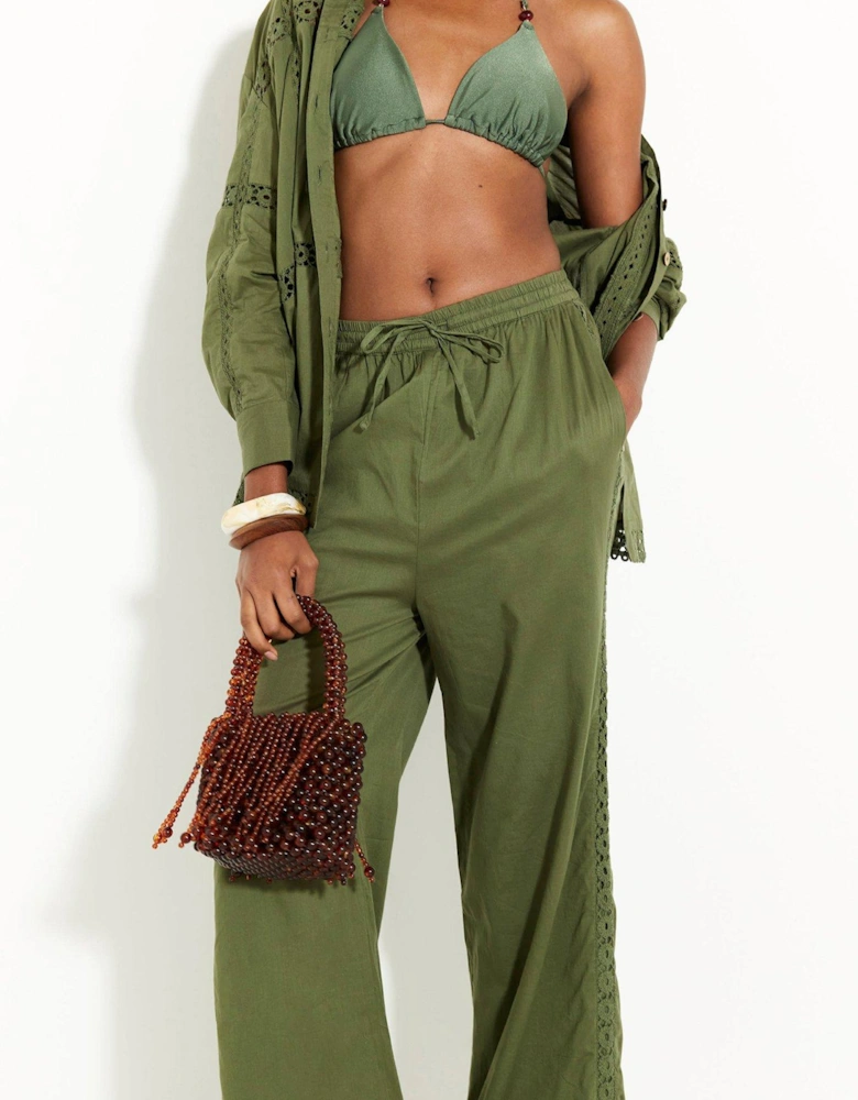 Lace Insert Trousers - Green