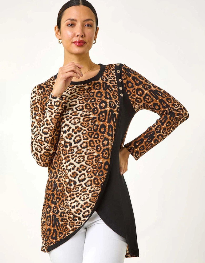 Animal Print Button Detail Top - Beige