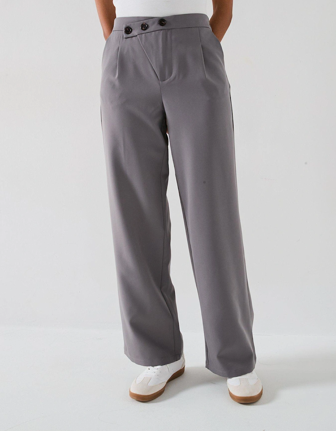 Tailored Asymmetric Button Trouser - Grey, 2 of 1