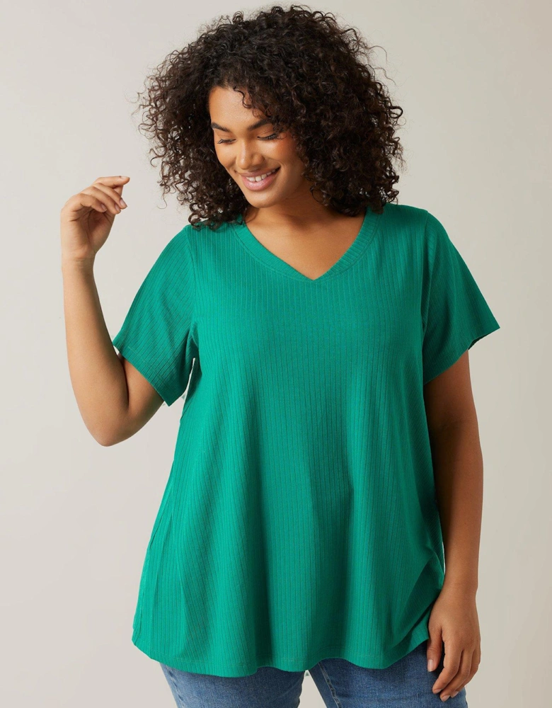 Short Sleeve Modal Rich Ribbed T-Shirt - Green