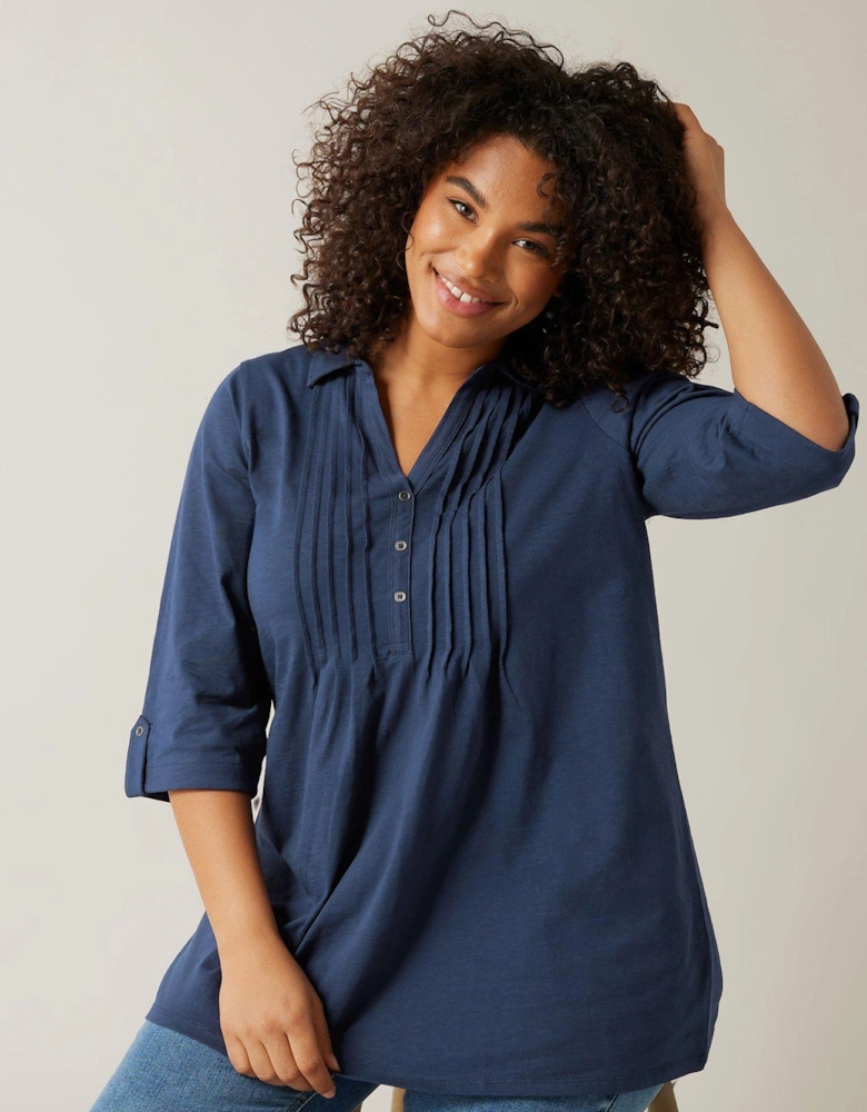 Pintuck Slub Henley Top - Blue