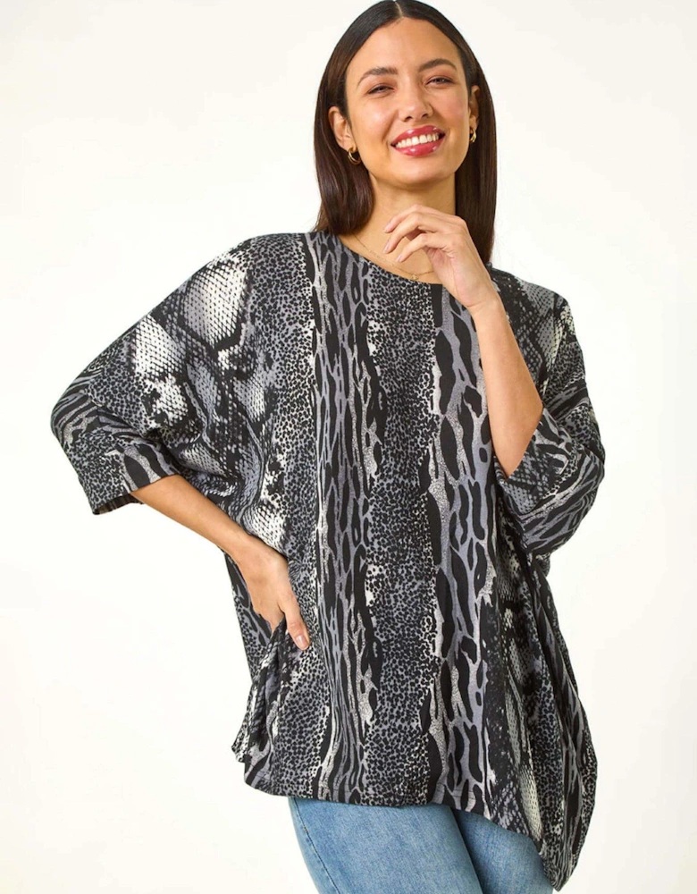 Animal Print Tunic Top - Black