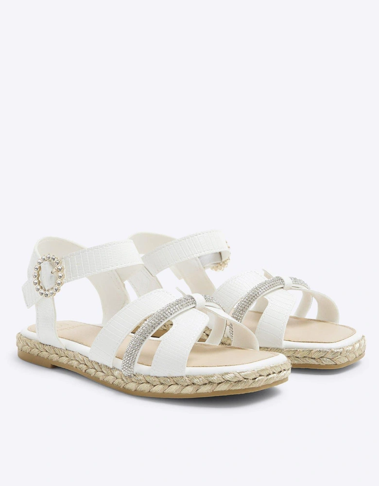 Girls Espadrille Diamante Sandals - White