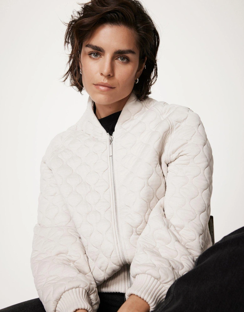 Quilted Cotton Blend Jacket - Cream