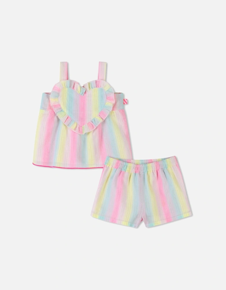 Girls Pastel Multi Rainbow Heart Short Set