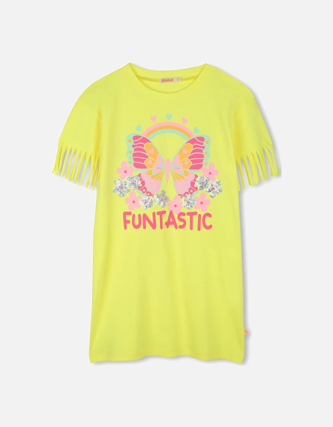 Girls Fluorescent Yellow Tassel T-Shirt Dress, 4 of 3