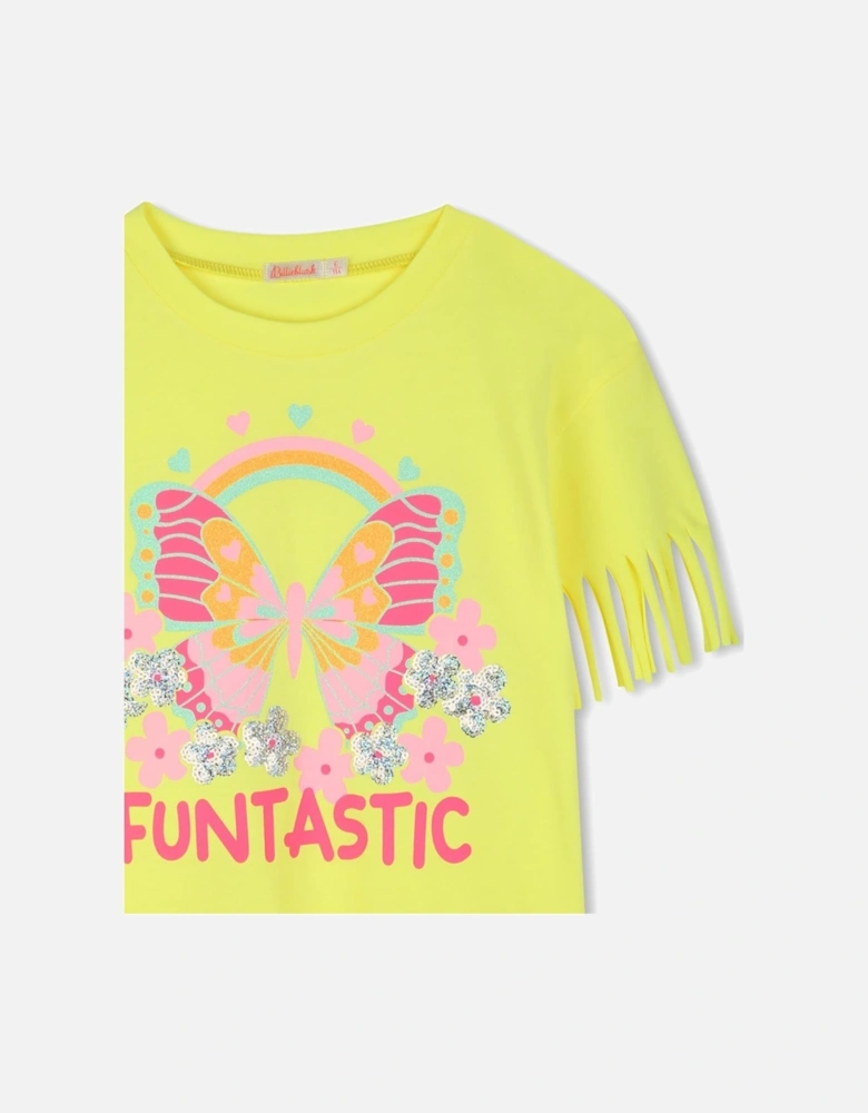 Girls Fluorescent Yellow Tassel T-Shirt Dress