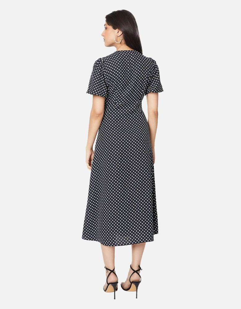 Womens/Ladies Spotted Button Through Flutter Midi Dress