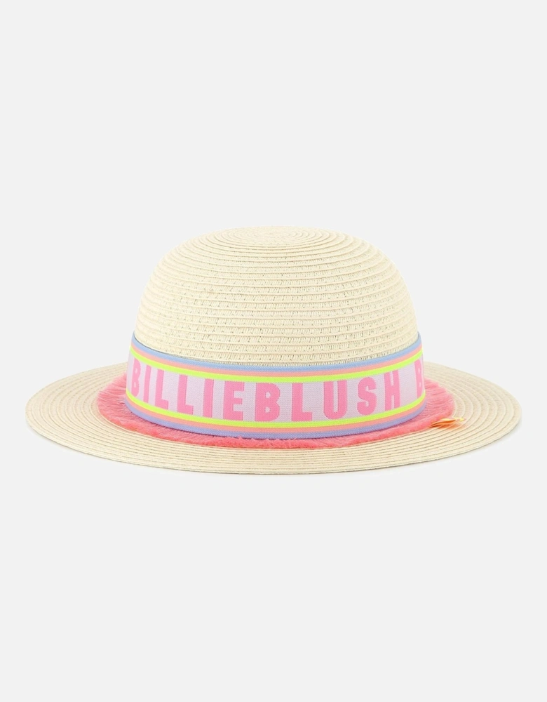 Girls Logo Band Straw Sun Hat