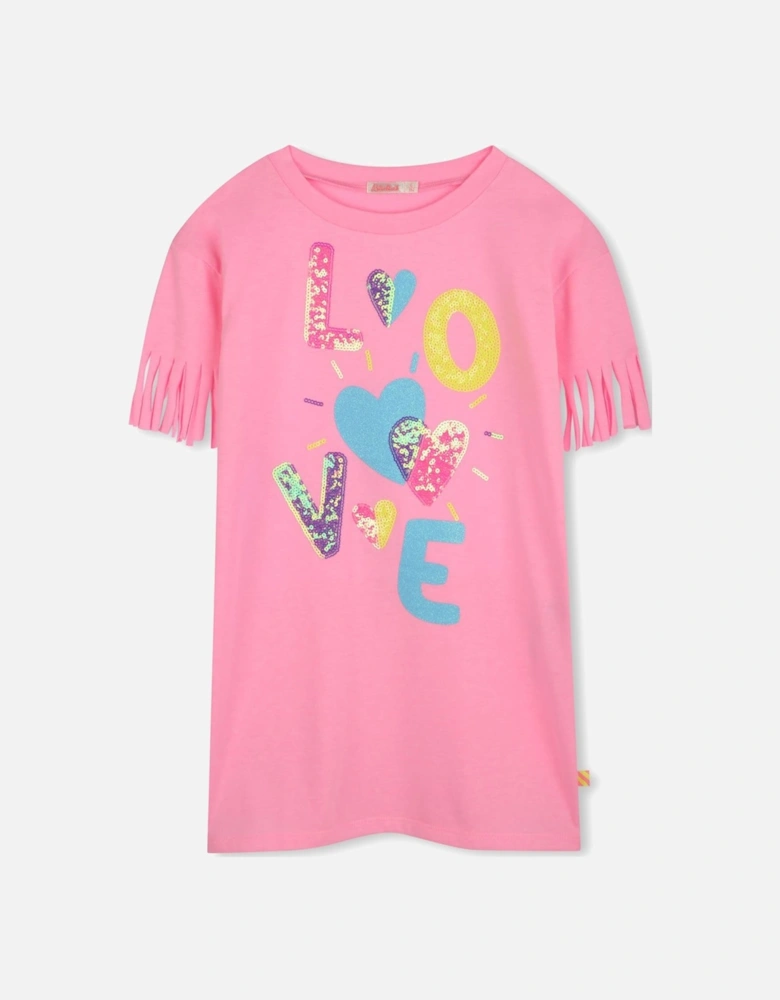 Girls Pink Tassel T-Shirt Dress