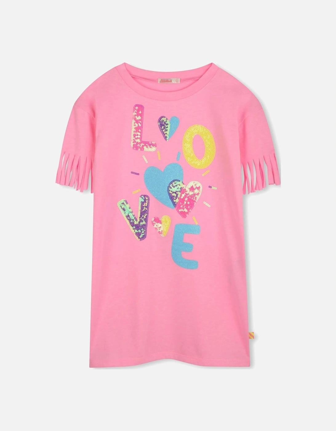 Girls Pink Tassel T-Shirt Dress, 4 of 3