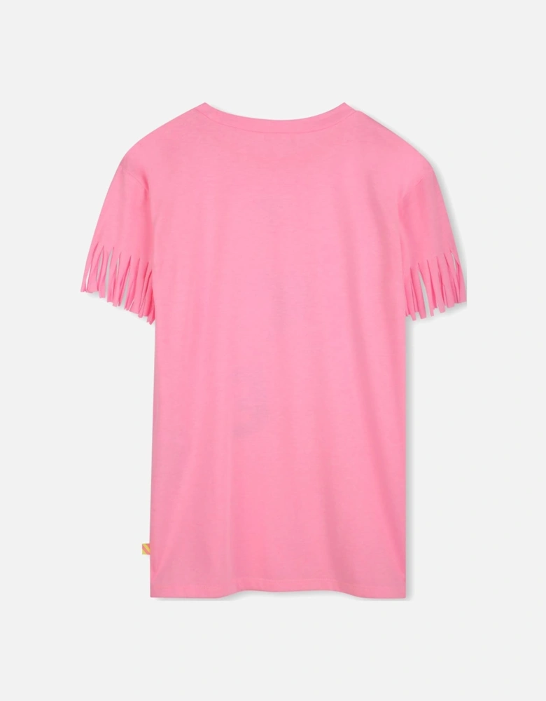 Girls Pink Tassel T-Shirt Dress