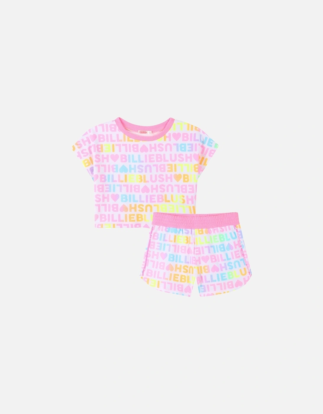 Girls Pink Multi Towelling Logo Short Set