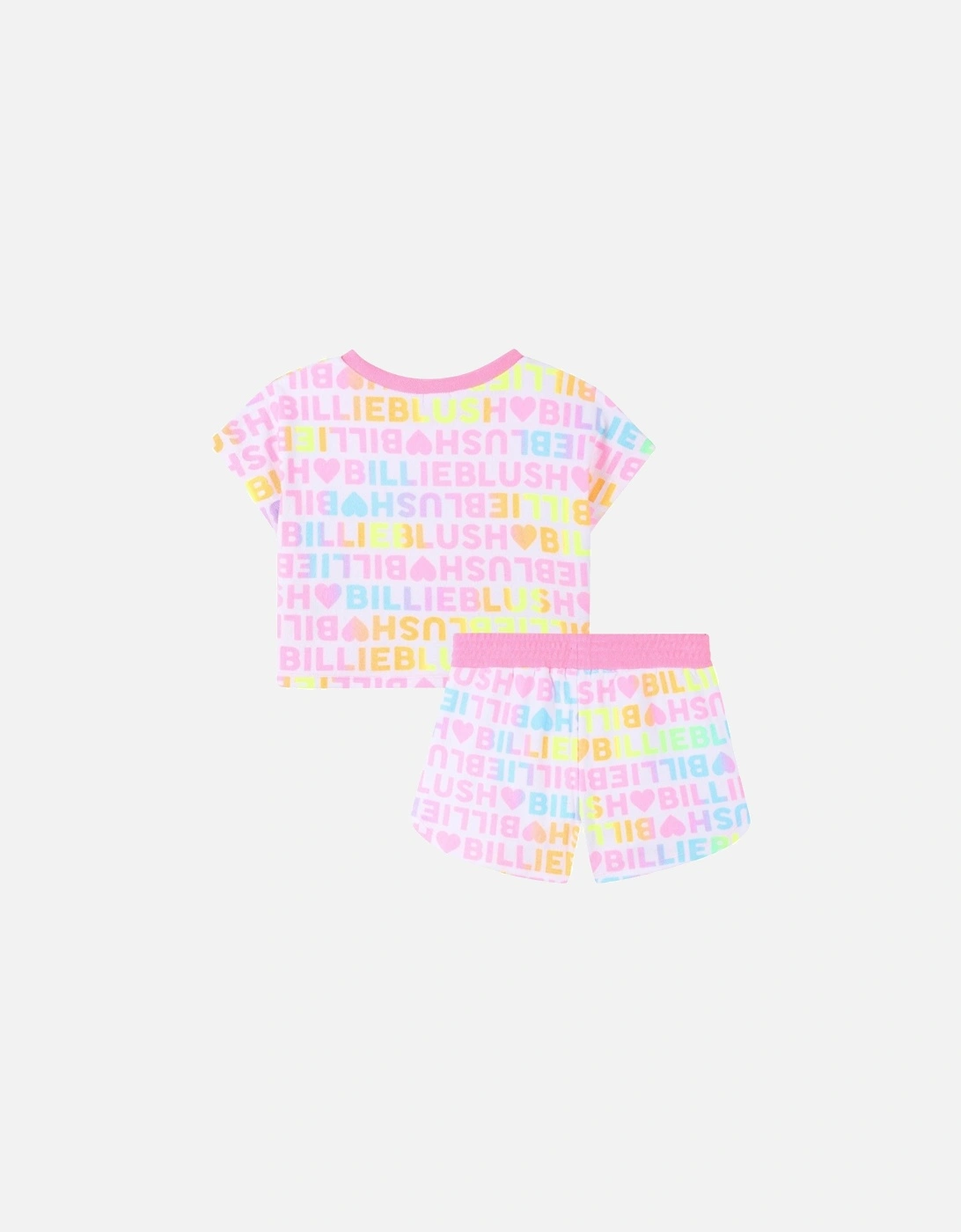 Girls Pink Multi Towelling Logo Short Set